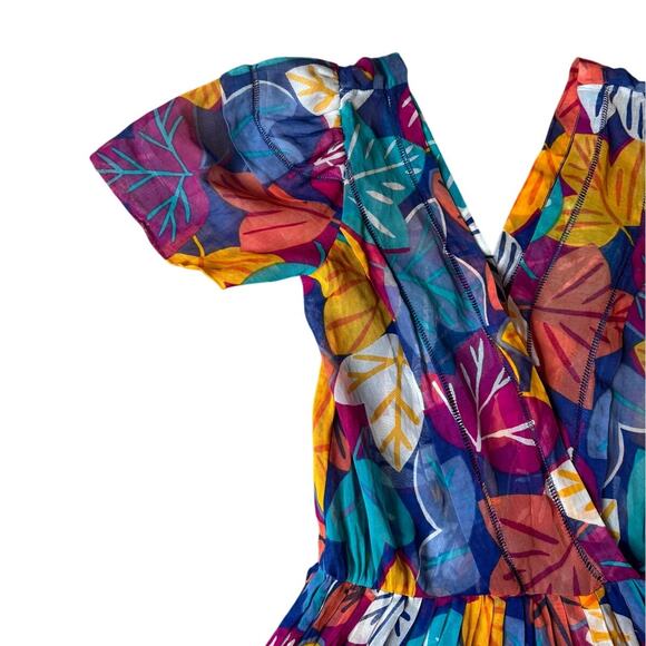 Vintage | Bright Floral V-Neck Sheer Dress | Size Small - Picture 2 of 9